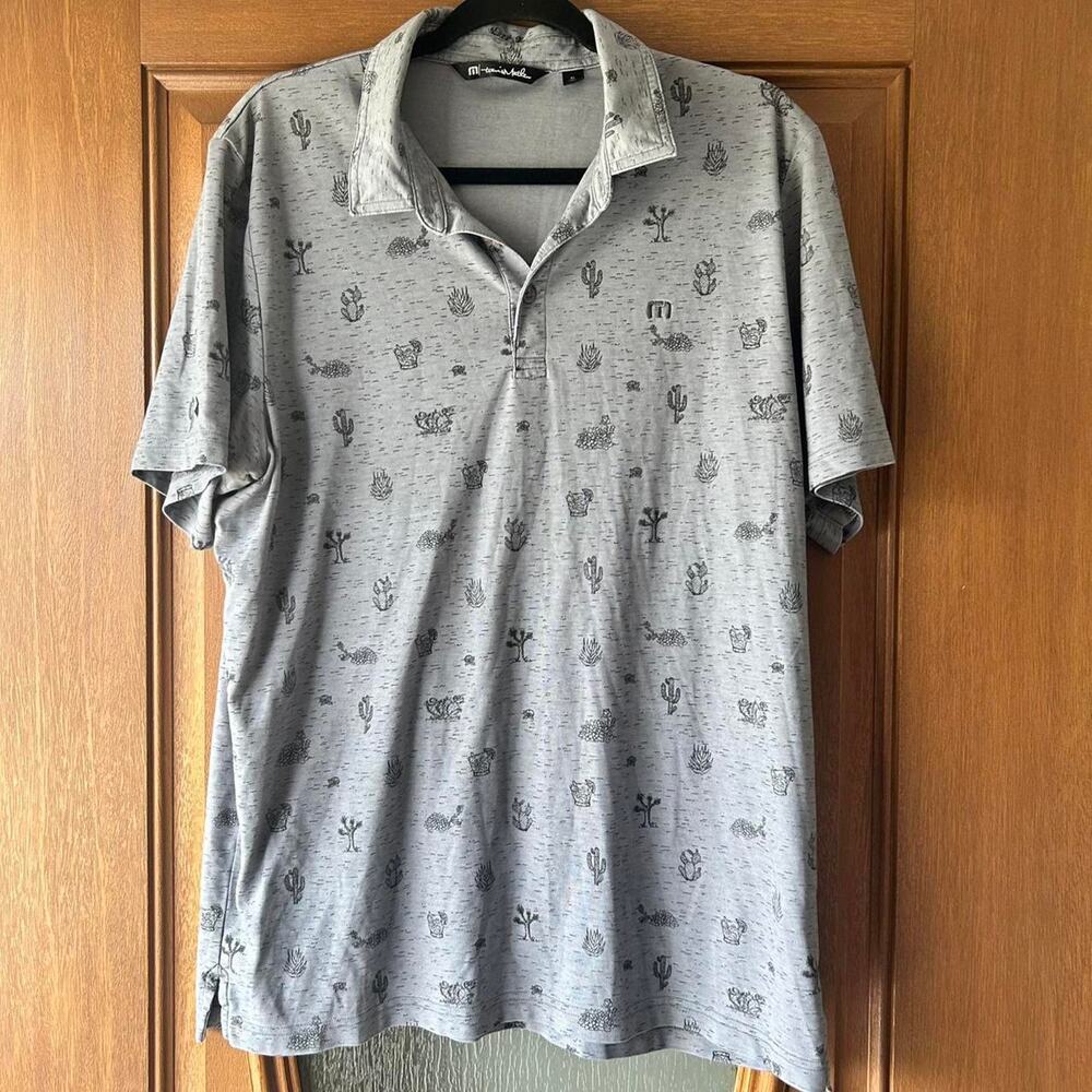 Travis Matthews XL grey black Mens‎ Polo Shirt Cocktails and Cactus Short Sleeve